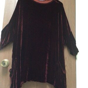 Cut Loose elegant velvet silk burgundy tunic swing top, pockets, sz OS M-XL